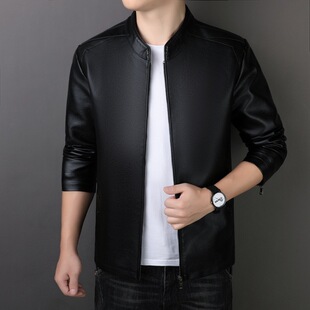 8802 Spring Autumn Winter Pu Leather Jacket Men's Motorcycle Pu Leather Jacket Stand Collar Fashion All-Match Male Windproof Casual Jacket Outerwear