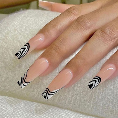 Black and White Striped French False Nails, Fashionable Nail Art Completion False Nails, Nail Stickers, Nail Tabs, Cross-border