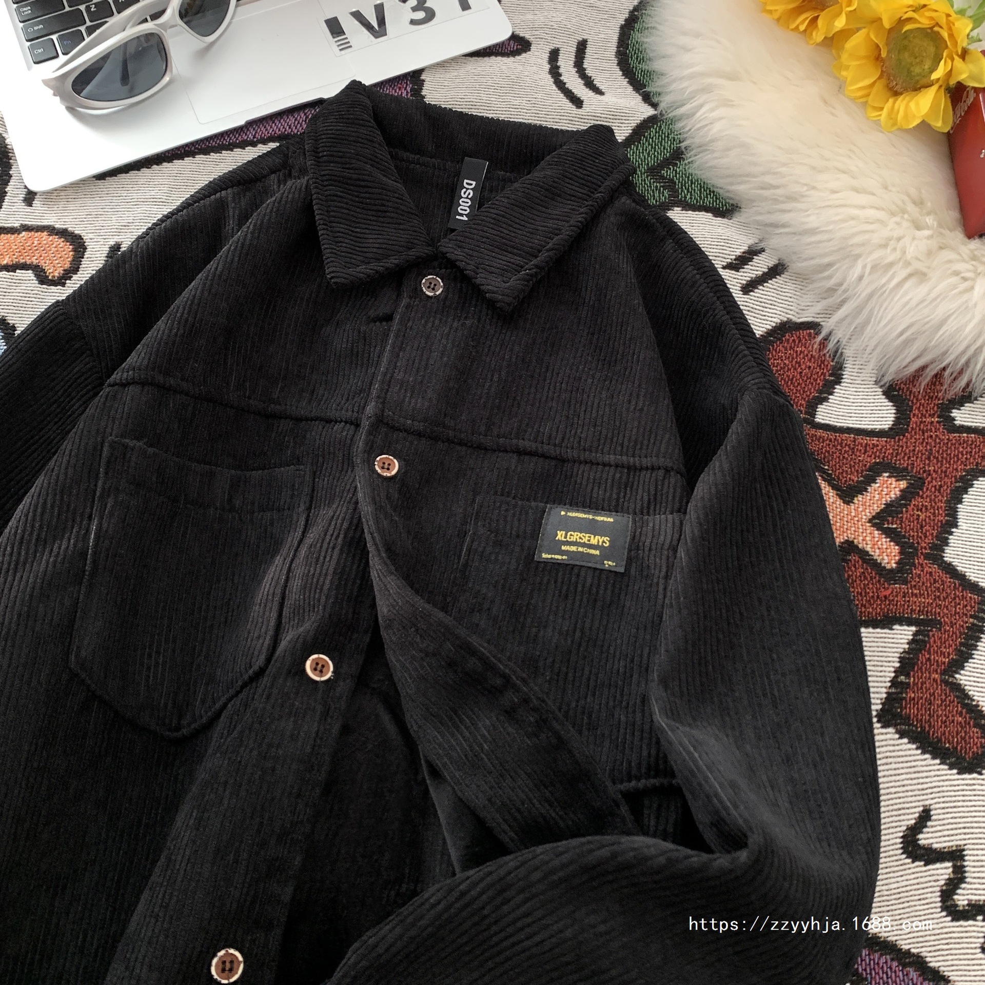 웨윤 코듀로이 긴팔 셔츠 재킷 남자 가을 겨울용 플러스 벨벳 두꺼워진 루즈 캐주얼 라펠