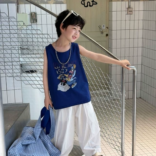 泰如2026夏季新款儿童韩版洋气卡通小背心男童纯棉透气纯色无袖潮