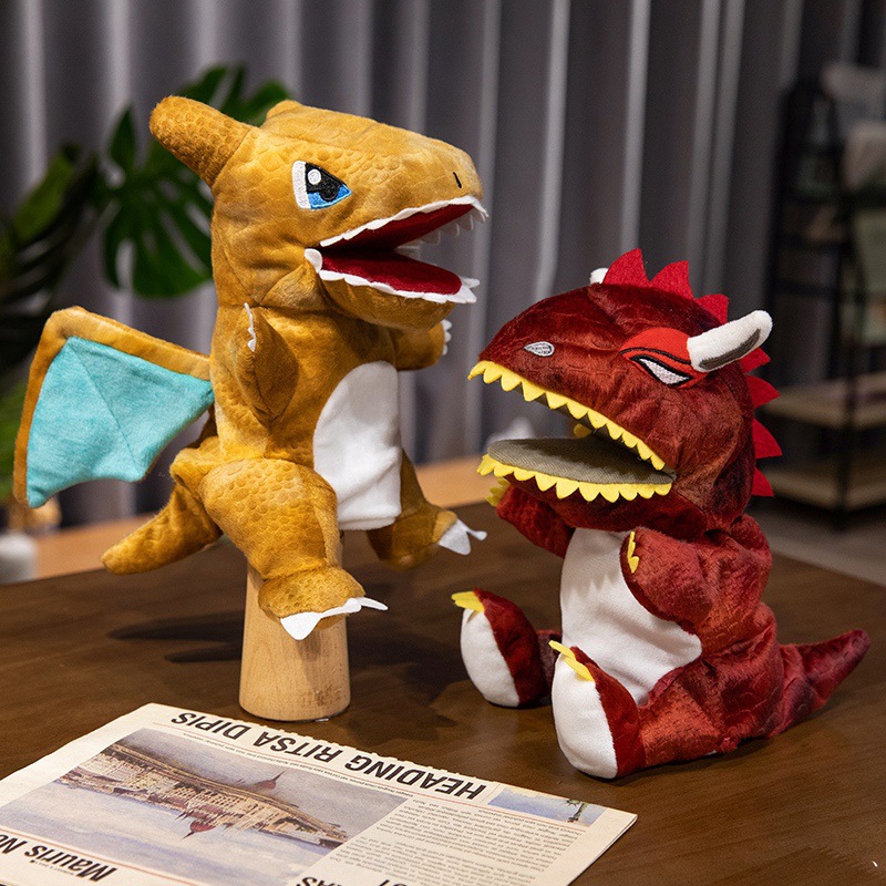 dibujos animados dragón arrojador de fuego raptor dinosaurio muñeca calmar muñeca padres-hijos guantes interactivos muñecas de educación temprana accesorios de rompecabezas
