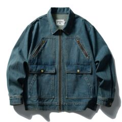 日系复古水洗做旧多口袋工装夹克男女宽松vintage牛仔外套
