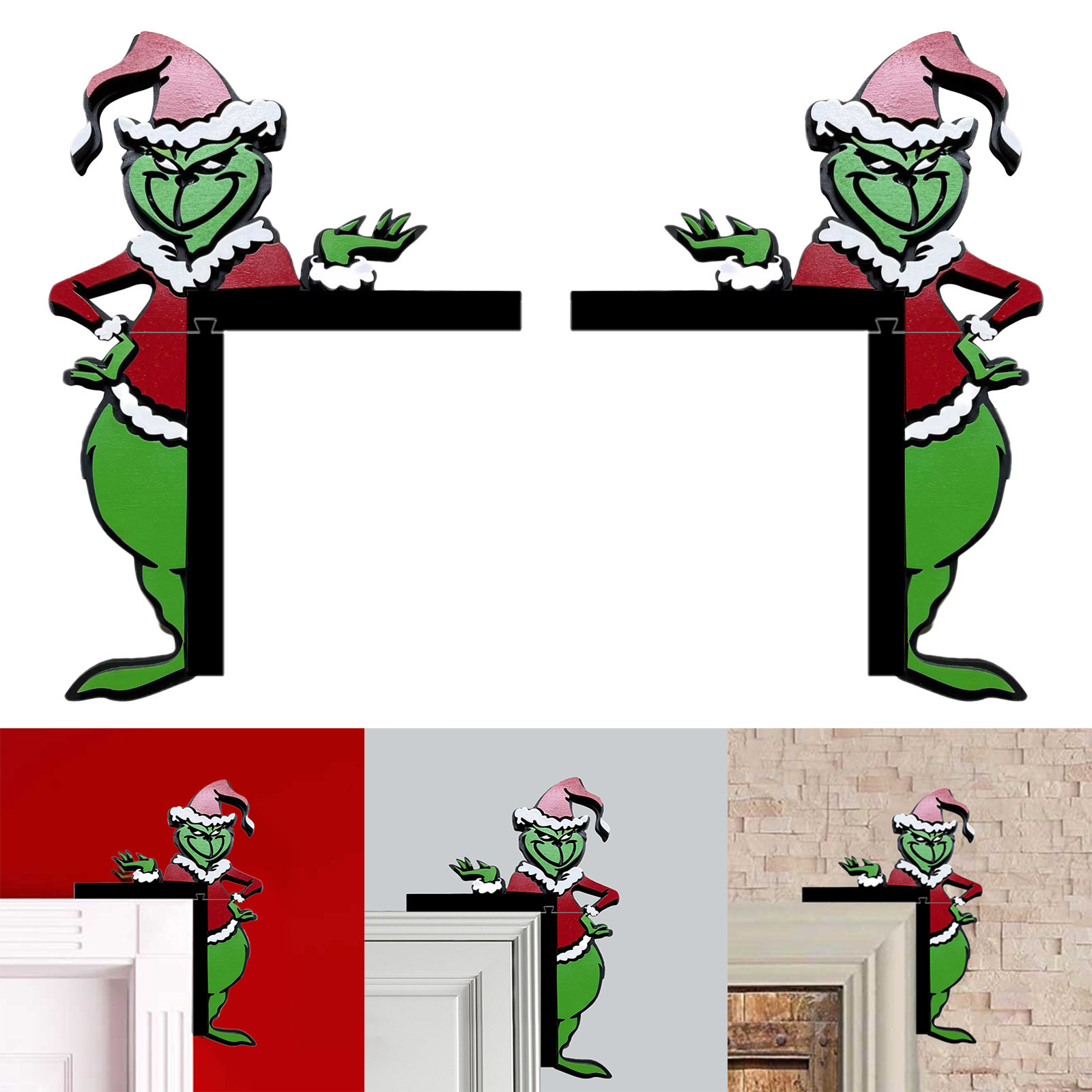 格林奇圣诞门角装饰创意家居用品节日派对摆件跨境爆款木质工艺品