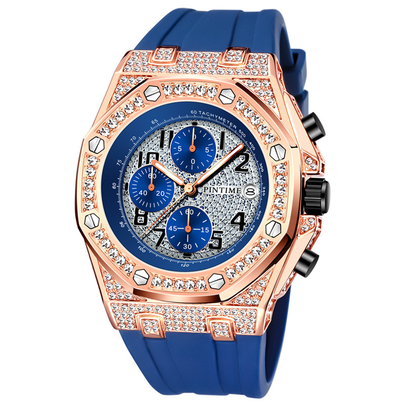 Men's Retro Personality Large Dial Chronograph Quartz Watch Diamond Encrusted Luminous Non-Mechanical_voghion.com