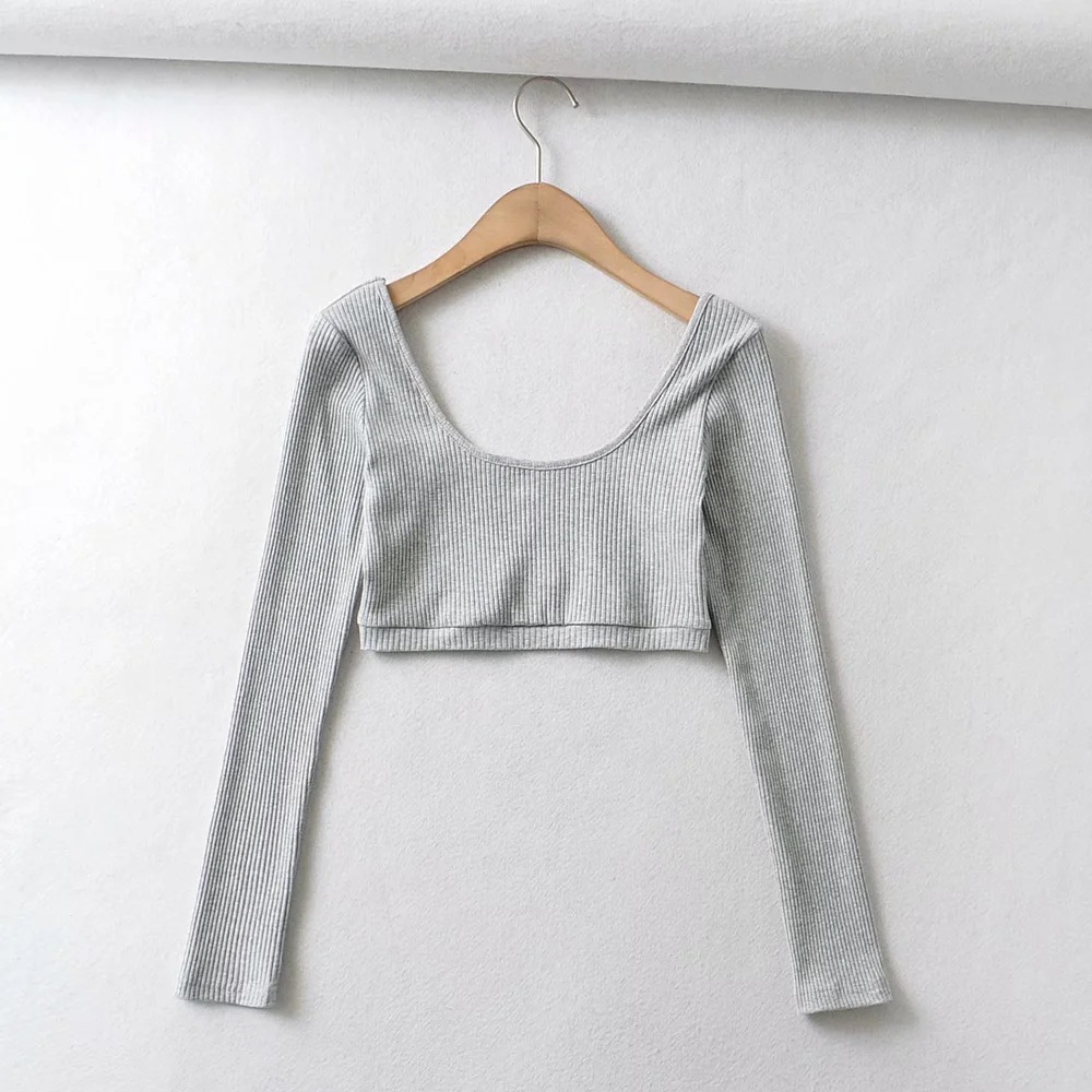 Elastic long-sleeves waistless T-shirt NSHS43510