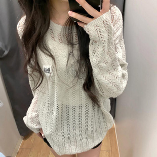 White Cut Out Knitwear for Women 2025 New Summer Lazy Style Loose Sun Protection Blouse Thin Breathable Anti-Top