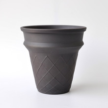 黑色甜筒冰淇淋花盆陶土高脚陶瓷绿植盆栽蝴蝶兰套盆陶盆高颜值