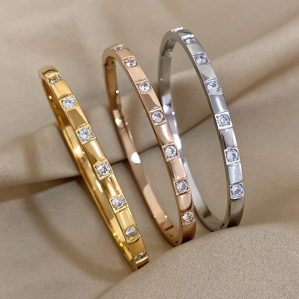 15g Weight Simple Style Solid Color Titanium Steel Zircon Bangle In Bulk