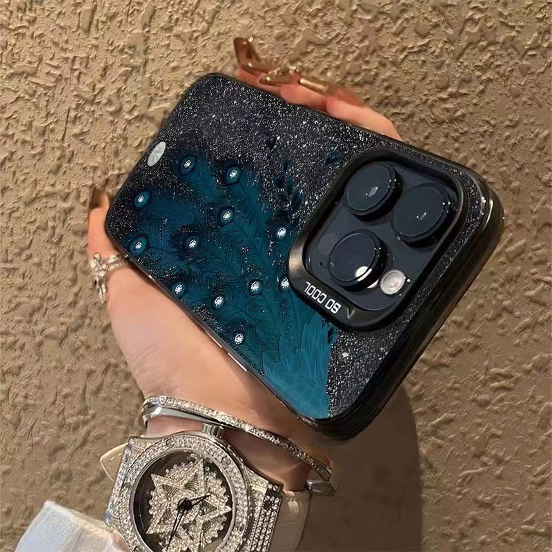 Nueva pluma de pavo real para iPhone 16 funda para teléfono móvil Apple 15promax/14 transfronterizo 13pro12 comercio exterior