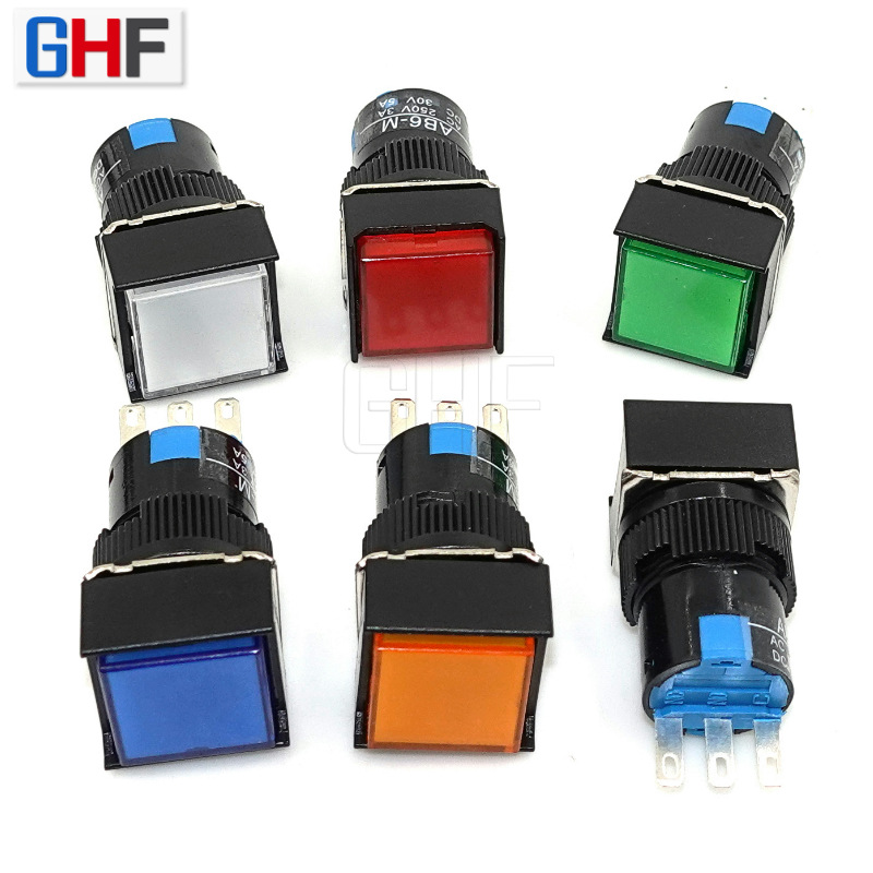 AL16-M塑料按钮开关 18*18方形 AB6-M 3脚无灯 自锁无锁 按键开关