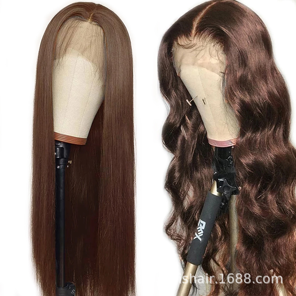 Cholocate marrón peluca comercio exterior pelo recto 13x4 peluca 4 #