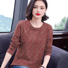 百搭长袖T恤女2025春秋装新款中老年妈妈上衣宽松大码打底衫外穿