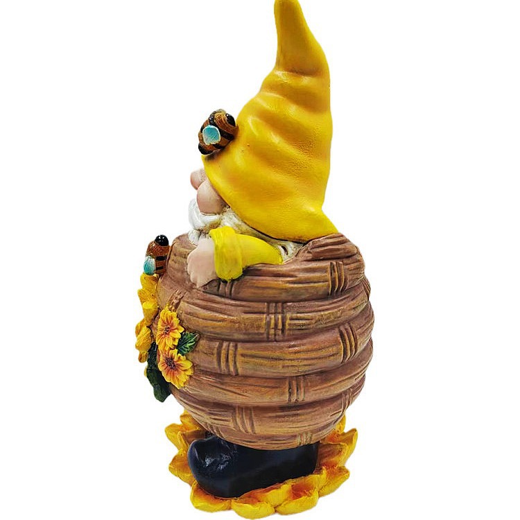 Adorno Solar de Resina para Jardín o Patio, Diseño de Abeja y Gnomo, Luminoso, Decoración para Exteriores