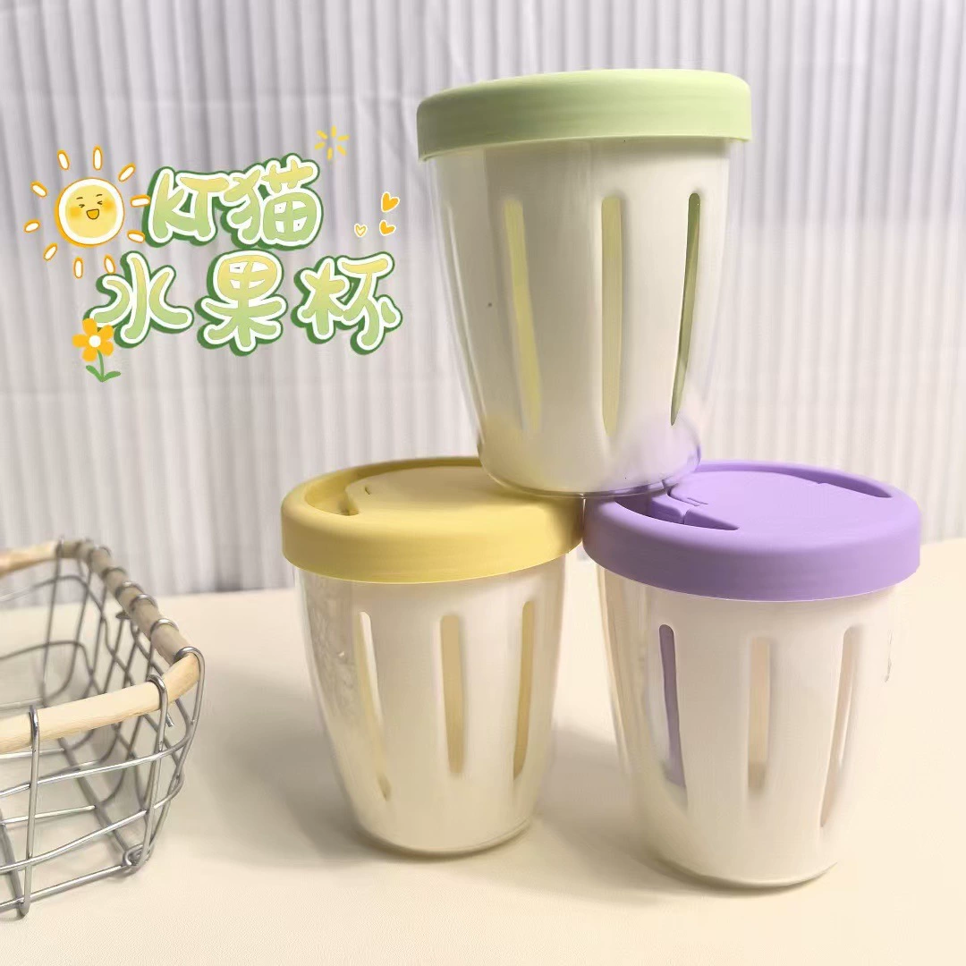 I милые фруктовые чашки для завтрака салатные чашки на вынос для пикника с вилкой двойной слитый стакан многоцелевой фруктовый стакан