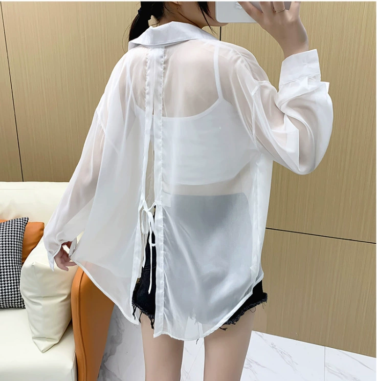 Рубашка-солнце ярких цветов со свободными разрезами и шнуровкой с длинными рукавами, топ