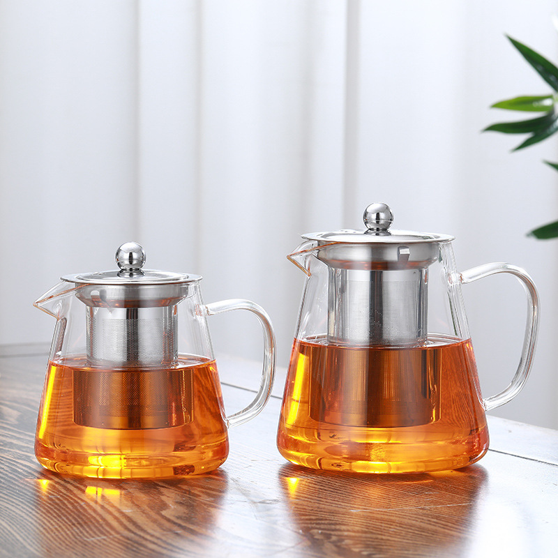 Cross-border heat-resistant glass teapot teapot high borosilicate teapot transparent stainless steel liner high temperature resistant color teapot