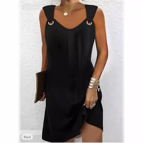 Women's V-neck Metal Button Hooded Sweatshirt Dress for Autumn and Winter from European and American Independent Stations