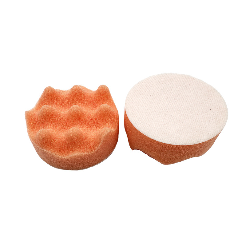 外贸货源 3寸75mm橙色波浪汽车抛光海绵汽车清洁用品洗车海绵打蜡