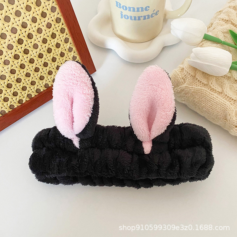 Super lindo tridimensional Orejas de conejo banda de pelo de las mujeres lavado de la cara belleza diadema accesorios para el cabello tocado de franela fábrica al por mayor