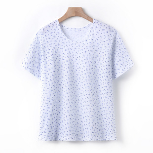 Mom's Inner Wear Short-Sleeved Vest Thin Summer Middle-Aged and Elderly Casual Vest Vest Intimates Large Size T-Shirt Floral Sweatshirt