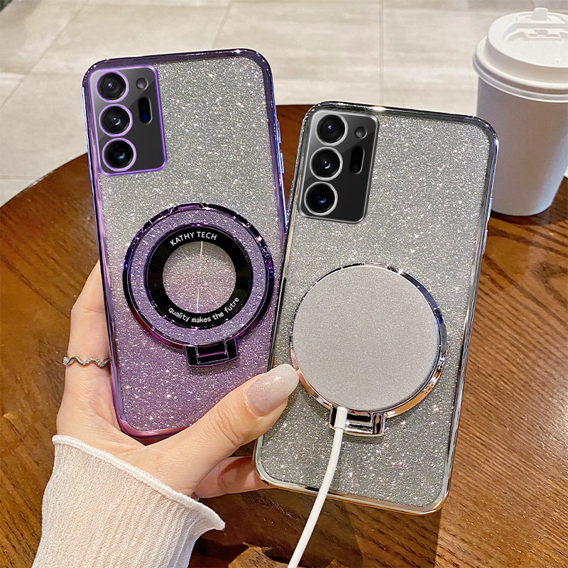 For Samsung S24 S22 S23FE S21Ultra glitter electroplating shell Note20 magnetic glitter bracket
