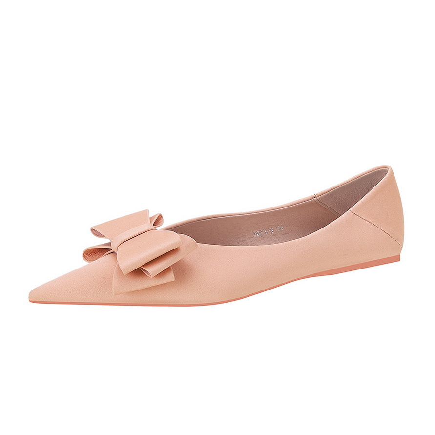 2873-H2 Korean Fashion Comfortable Sweet Beauty Shoes Flat Shoes Shallow Mouth Pointed Silk Bow Flat Heels