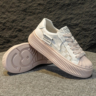 Trendy White Sneakers for Women 2024 Spring and Autumn New Lightweight Thick-Soled Biscuit Shoes Versatile Korean Style Two-Way Sneakers Ins Fashion