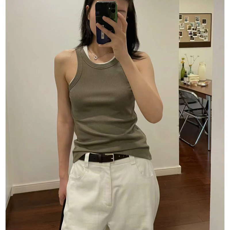 Minimalist tot * e basic tank I-shaped vest women's organic cotton high quality multi-color thread slimming sling summer