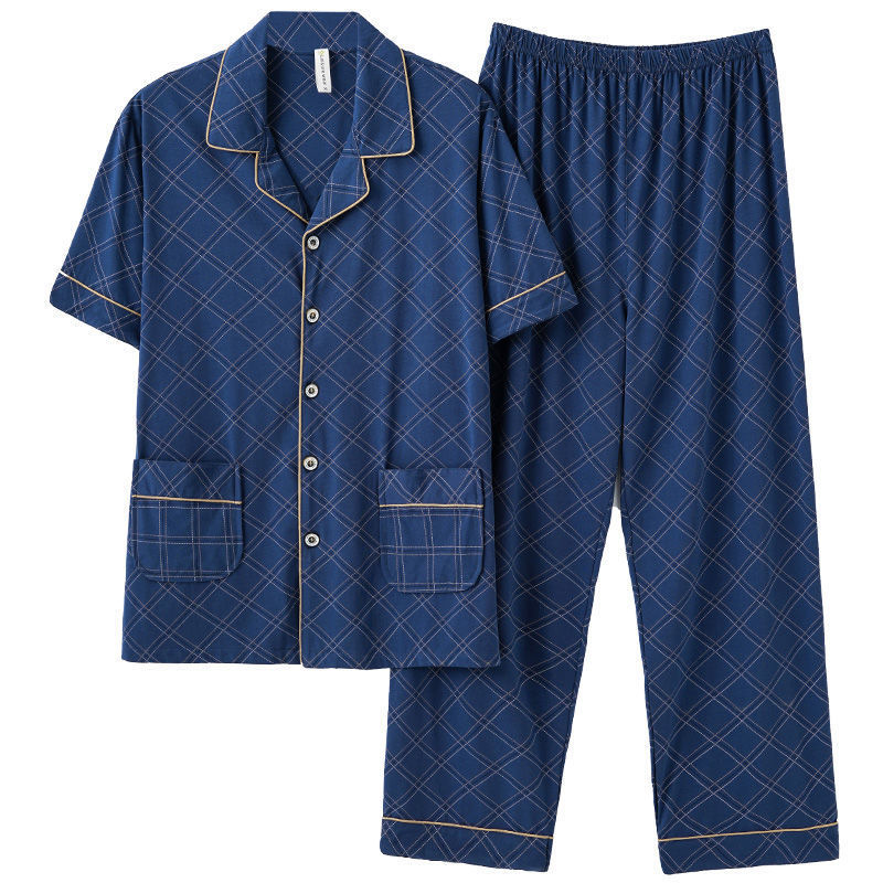 Pijamas de verano de algodón de los hombres pantalones de manga corta de algodón de los hombres de algodón delgado de verano más tamaño de media manga de los hombres homewear