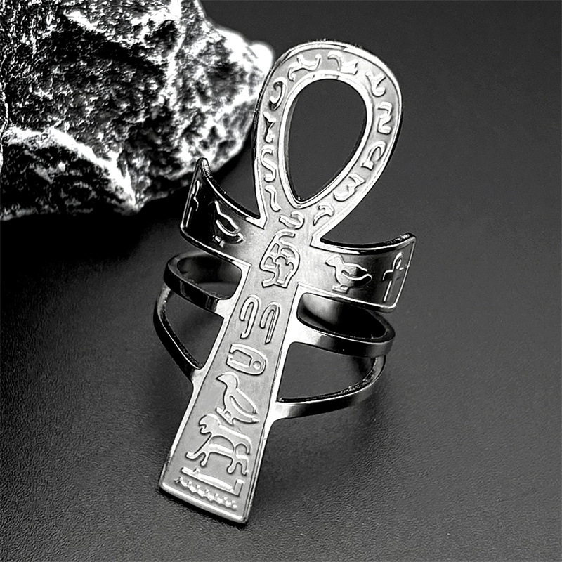European And American Cross-border Stainless Steel Cross Men's Ring, Fashionable, Trendy, Unique, Vintage Egyptian_voghion.com