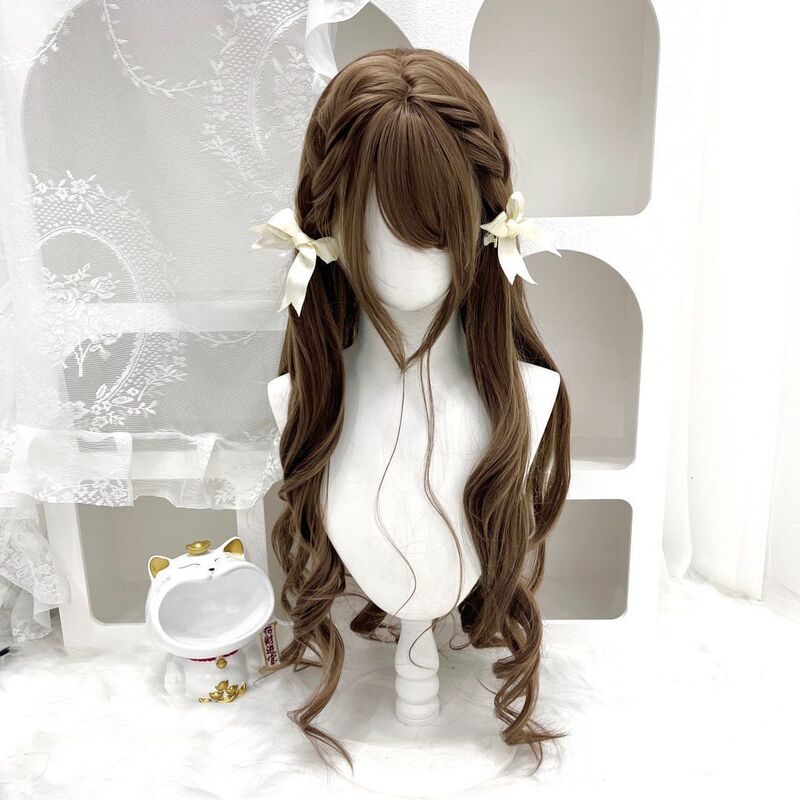 [Princess Half-Up Hairstyle] Full Wig for Women with Bangs, Long Curly Hair in Honey Tea Color, Fluffy and Realistic, Hand-Crafted Styling