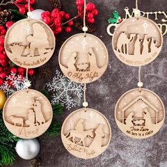 国境を越えたクリスマスイエス誕生日生まれ彫刻二重装飾ペンダントクリエイティブクリスマスツリー装飾木質品