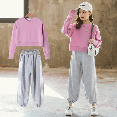 女童套装春季2021新款儿童韩版中大童洋气女孩时髦运动两件套代发|ru