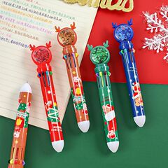 Christmas Cartoon Elk Ten-Color Pen Student Ten-in-One Color Multi-Color Pen Learning Office Account Ballpoint Pen 0.5
