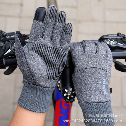 Wholesale autumn and winter full-finger gloves with velvet, water-repellent and warm, men's and women's gloves, anti-wear, cycling and driving touch screen gloves