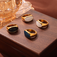 欧美跨境新款戒指女镶嵌彩釉宝石戒指流行饰品钛钢不掉色情侣戒指