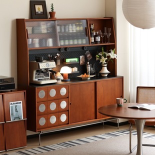Nordic Middle Ancient Solid Wood Sideboard Integrated Wall Rock Board Tea Cabinet Japanese Style Retro Storage Cabinet High Cabinet