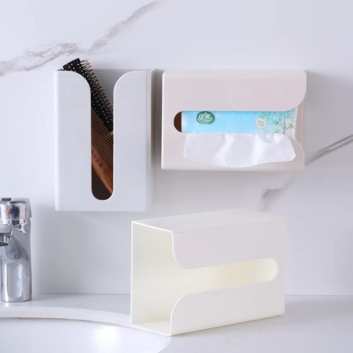Non-piercing paper towel holder organizer, multi-functional dorm kitchen bathroom living room bedroom wall-mounted tissue box