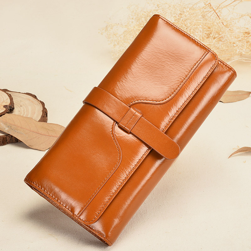 European and American Retro Women's Genuine Leather Large-Capacity Wallet 70% off Bank Card Top Layer Oil Wax Cowhide Long Wallet for Women