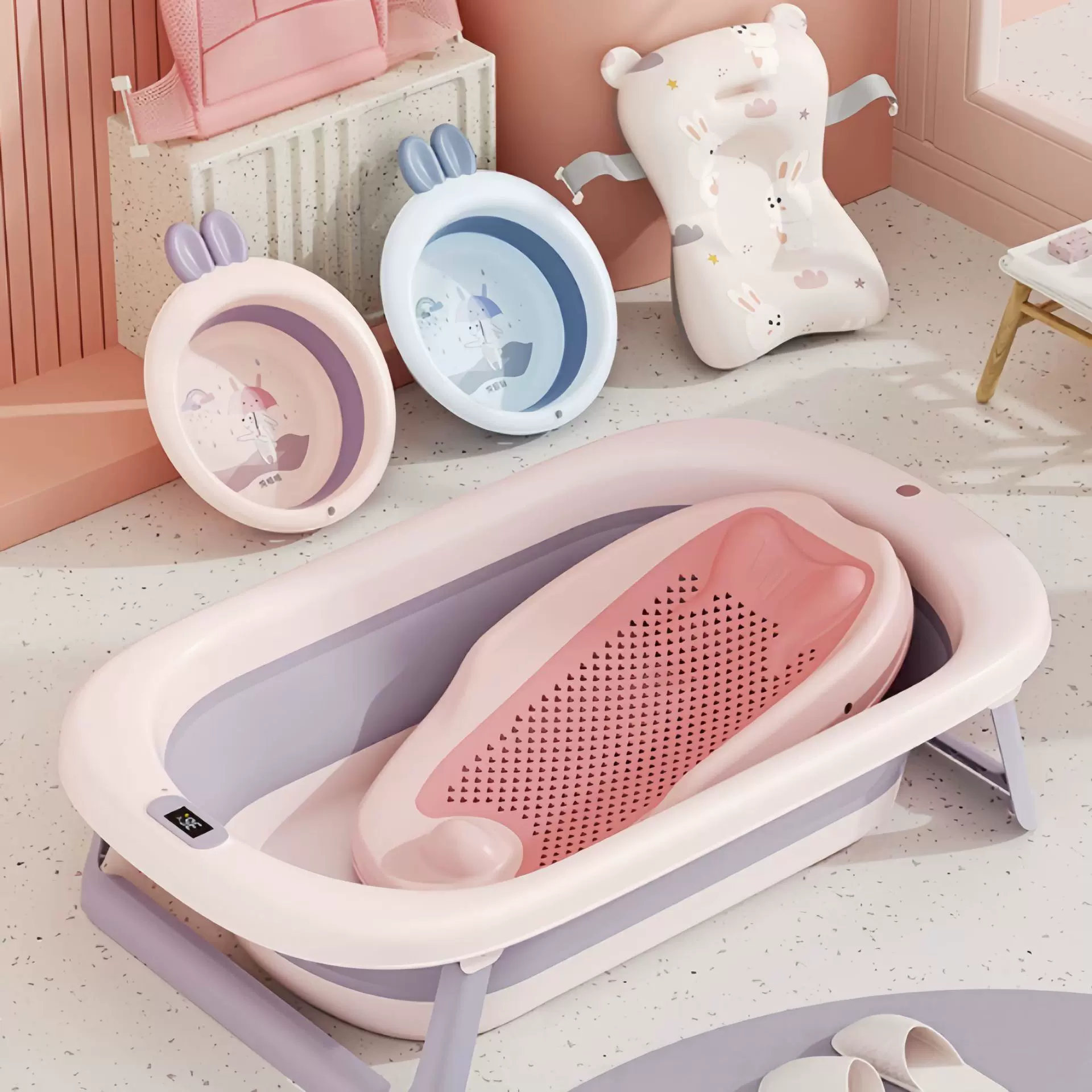 婴儿洗澡盆大号浴桶浴盆坐躺小孩家用宝宝可折叠幼儿新生儿童用品