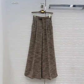 南油2025冬季新款 潇洒帅气高腰捏褶设计羊毛编织花呢阔腿裤 批发