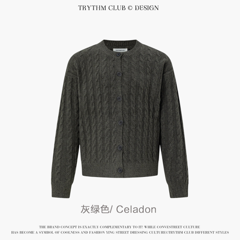 TRYTHMCLUB 美式复古针织开衫街头潮流男女同款羊毛毛衣|undefined