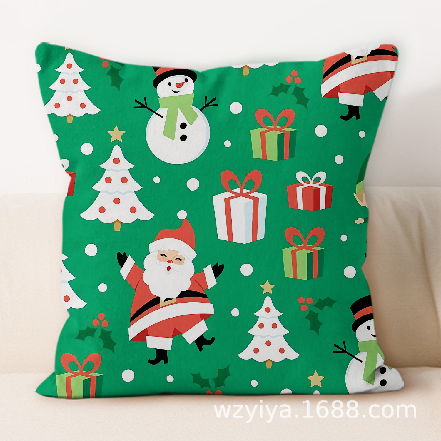 Cartoon Navidad impresa almohada cuadrada sala de estar sofá dormitorio cabezal de cama almohada funda sin núcleo cojín