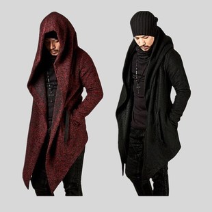 Foreign Trade European and American wish Amazon Export Style Windbreaker Men's Hooded Asymmetrical Hem Cardigan Jacket