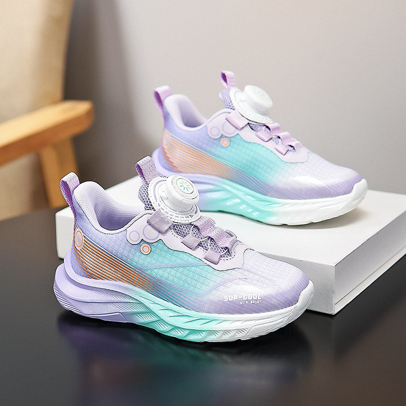Calzado deportivo ligero para niños modelos de primavera y otoño zapatos para correr con botones giratorios transpirables para niñas