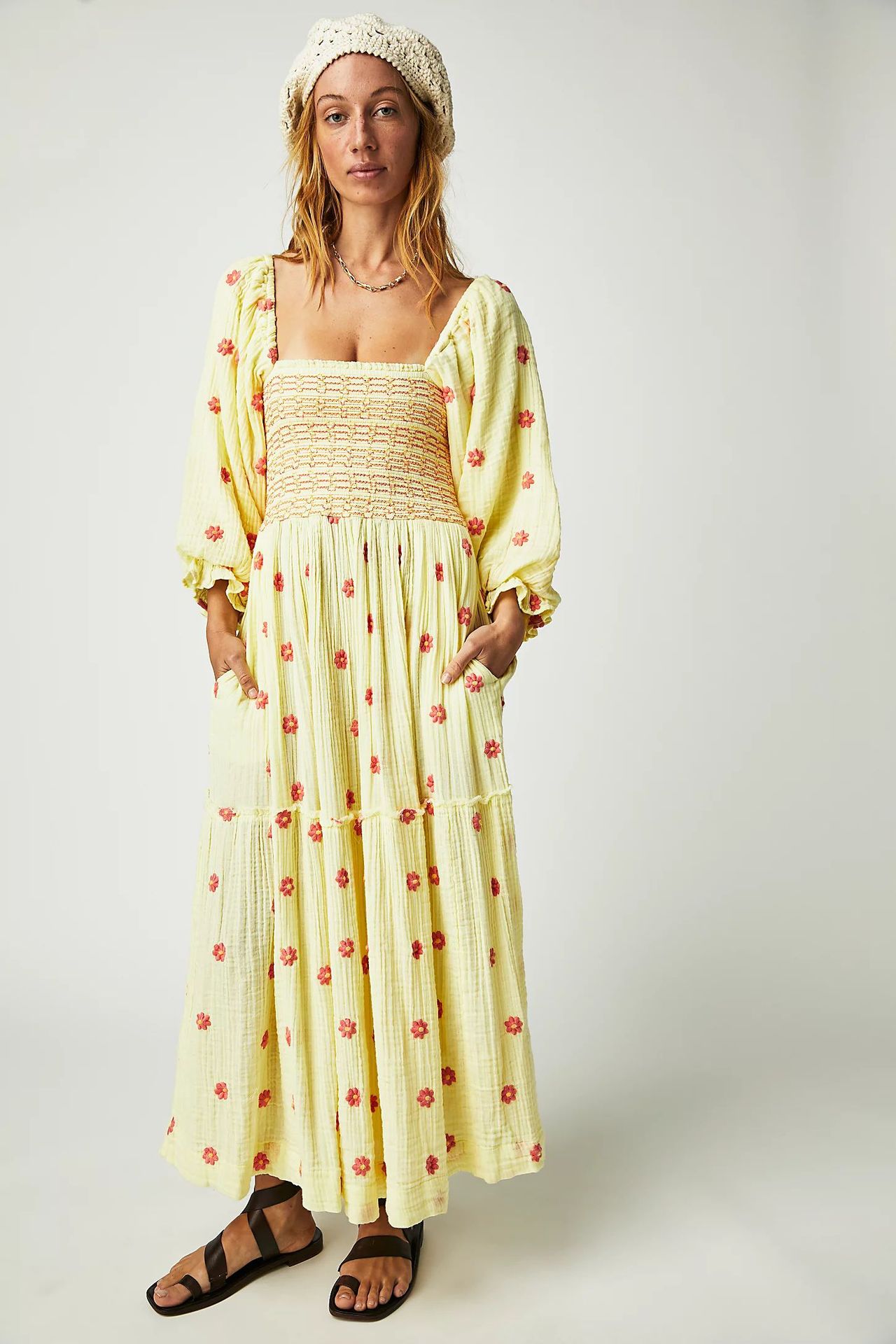 Women's Princess Dress Vintage Style Square Neck Backless 3/4 Length Sleeve Flower Maxi Long Dress Daily display picture 9