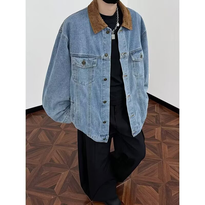 牛仔森马夹克男美式复古牛仔外套秋季宽松翻领上衣街头潮流