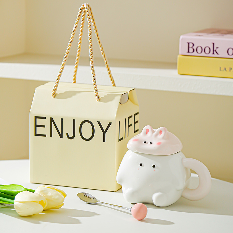 Creativo dibujado a mano de dibujos animados de animales tazas de cerámica red encantadora taza doméstica taza de agua potable de gran capacidad sensación de diseño