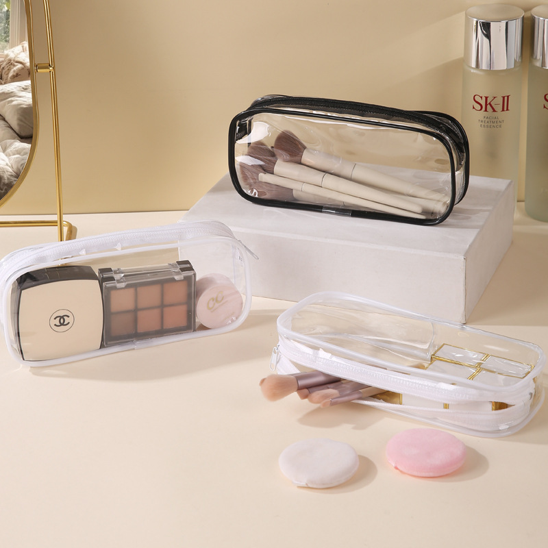 Estudiantes bolsas de lápiz transparentes de color sólido estudiantes de PVC de gran capacidad bolsas de lápiz impermeables de maquillaje cepillo de maquillaje