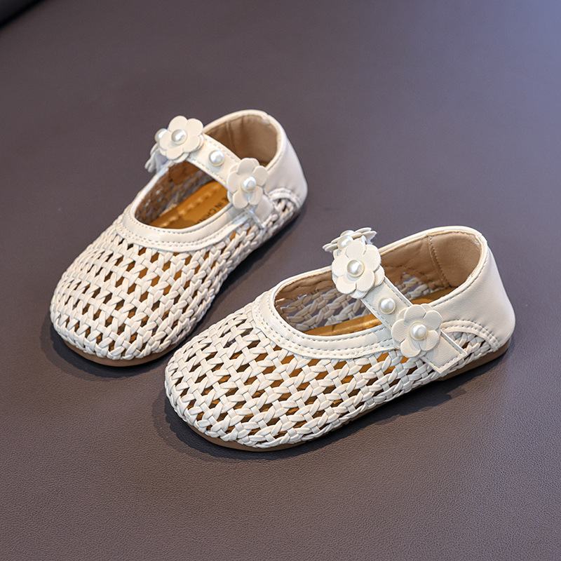 Zapatos casuales transpirables de malla para niñas 2026 verano nuevos zapatos de princesa de tejido para niños sandalias huecas de flores de perlas image 7